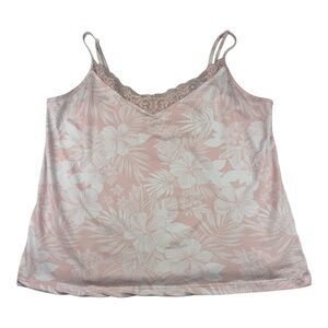 Rose + Vine Floral Lace Trim Cami Sleep Top Pink Size L-XL